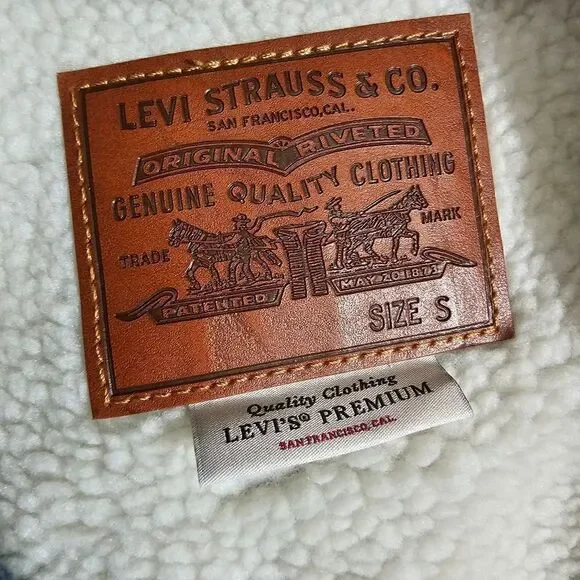 Levi's Premium Sherpa Bomber Jacket Small S Medium Wash Navy Satin 90s Vintage - Picture 9 of 16